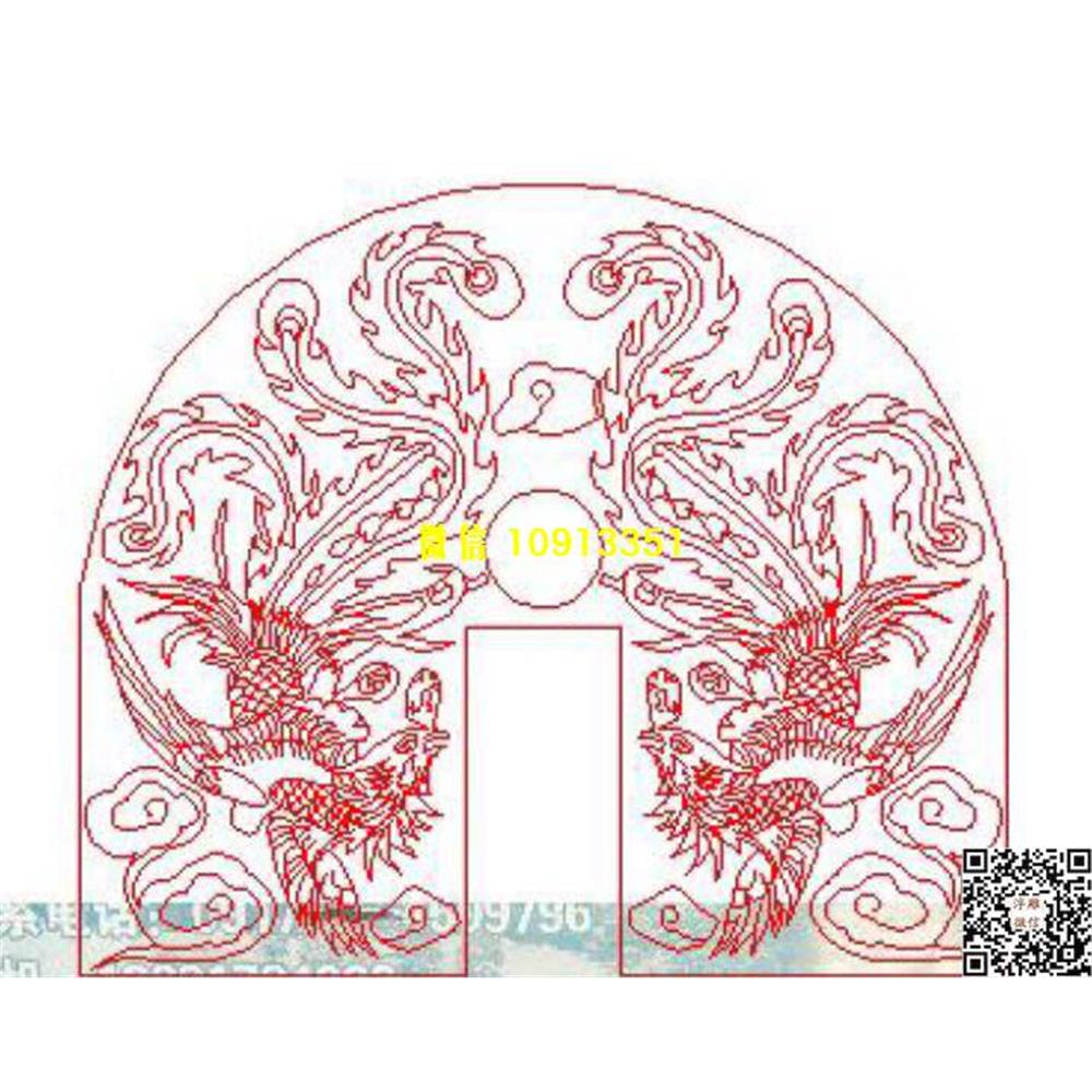 精雕图42双凤墓碑碑头线雕图线条图单线铣底图_电脑雕刻plt文泰矢量图精雕图浮雕图